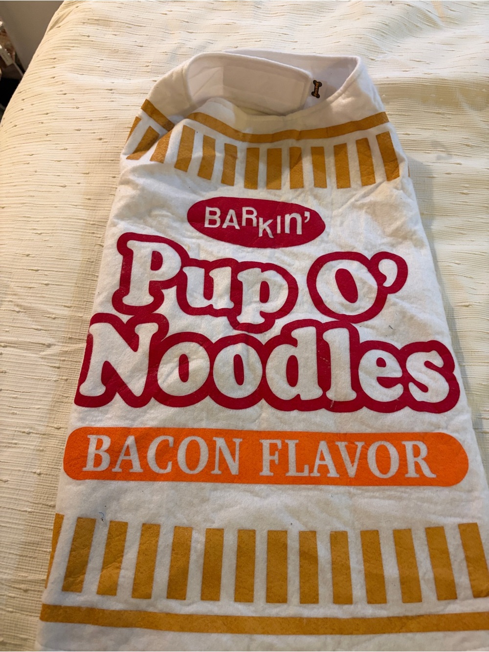 Bark White Dog Costume with Red and Orange Graphics